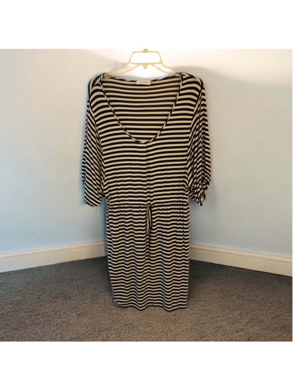 Size M-L Calvin Klein Drawstring Knit Dress Casual Chic Nautical Preppy Vacation